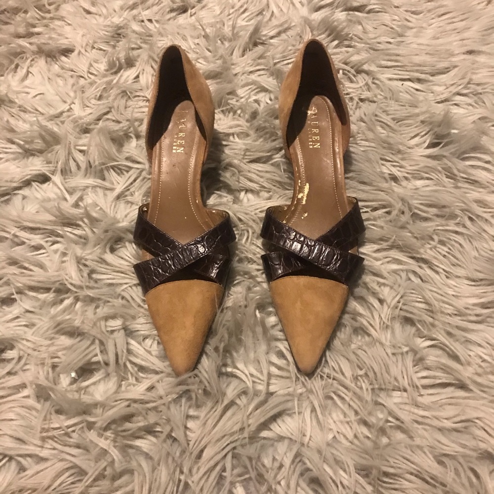 Ralph Lauren leather criss cross mini heel